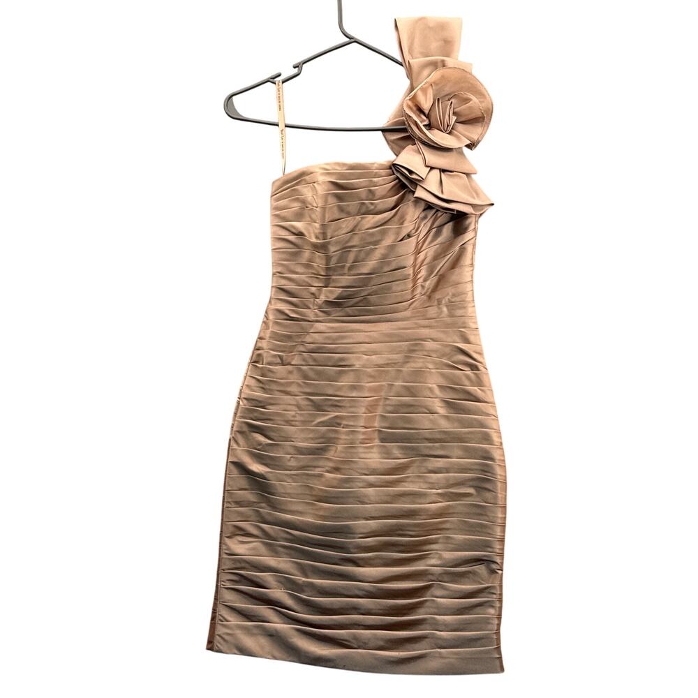 Mari Lee By Madeline Gardner Tan Taffeta One Shoulder Ruffled Evening Dress 4